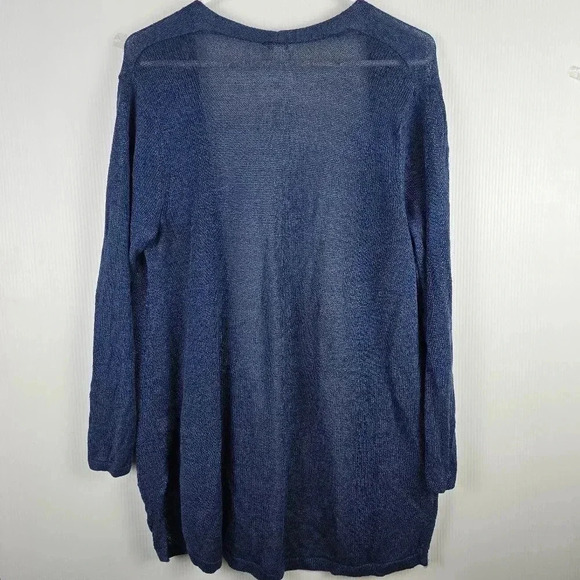 J. Jill Women's  Open Front Long Linen Blend Teal Sweater Size Large Petite - Picture 2 of 9